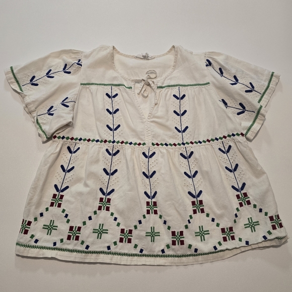 ba&sh Kimber Top Cotton Short sleeves Tie neck Pull on Size M - Picture 2 of 11